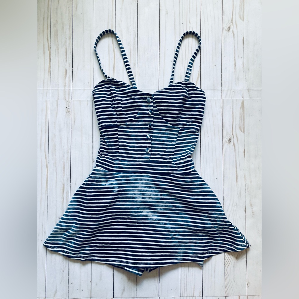 Y2K vintage navy and white acid dye play suit romper American Rag XS